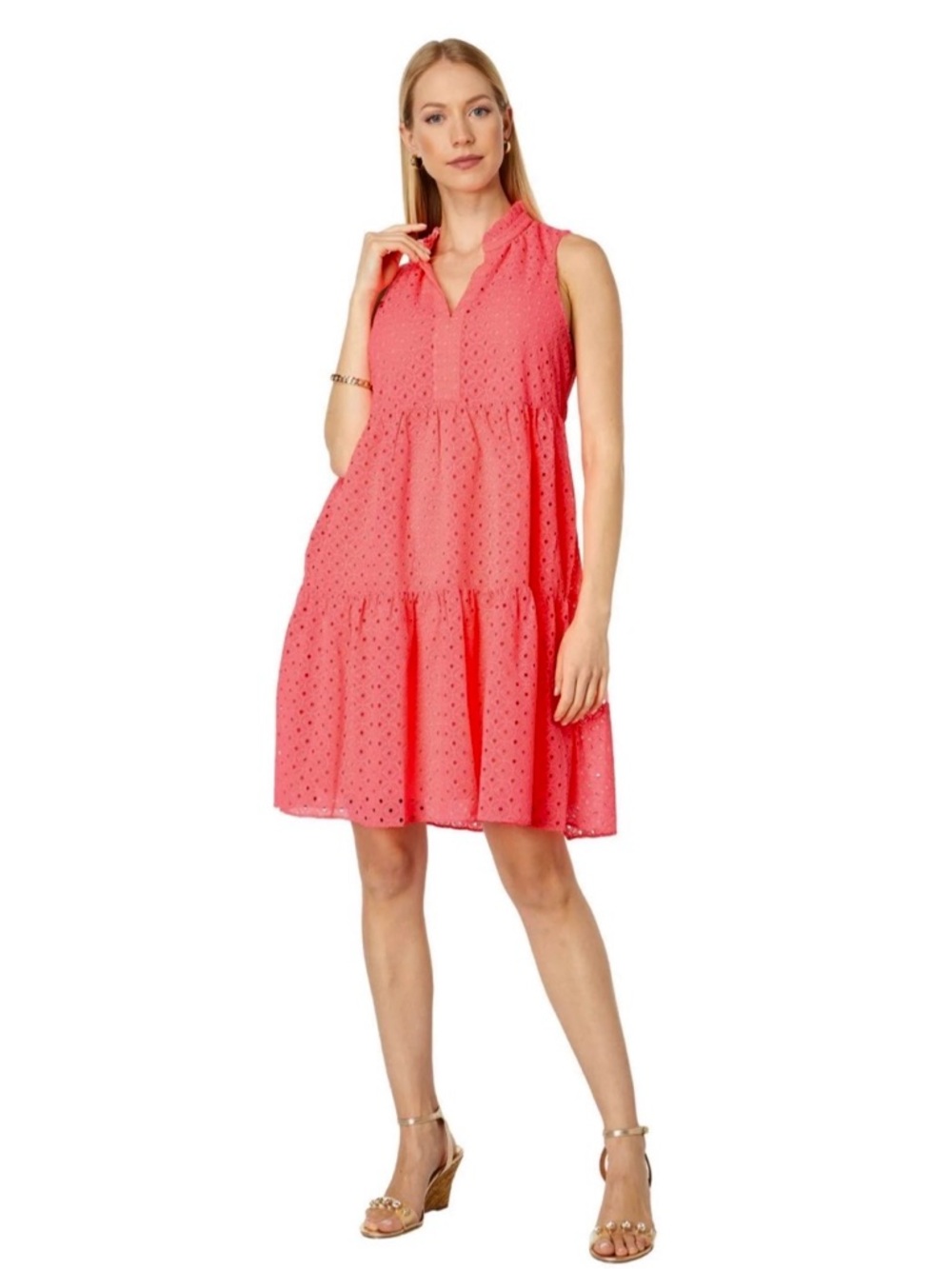 Lilly Pulitzer Novella Dress in Coral Neon Pink Mini Medallion Eyelet Lined XL - Picture 13 of 13